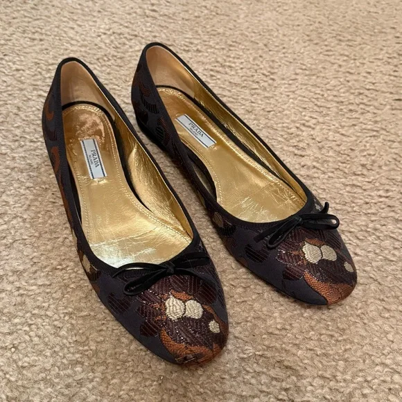 Prada Printed Brocade Ballerina Flats Size 39.5